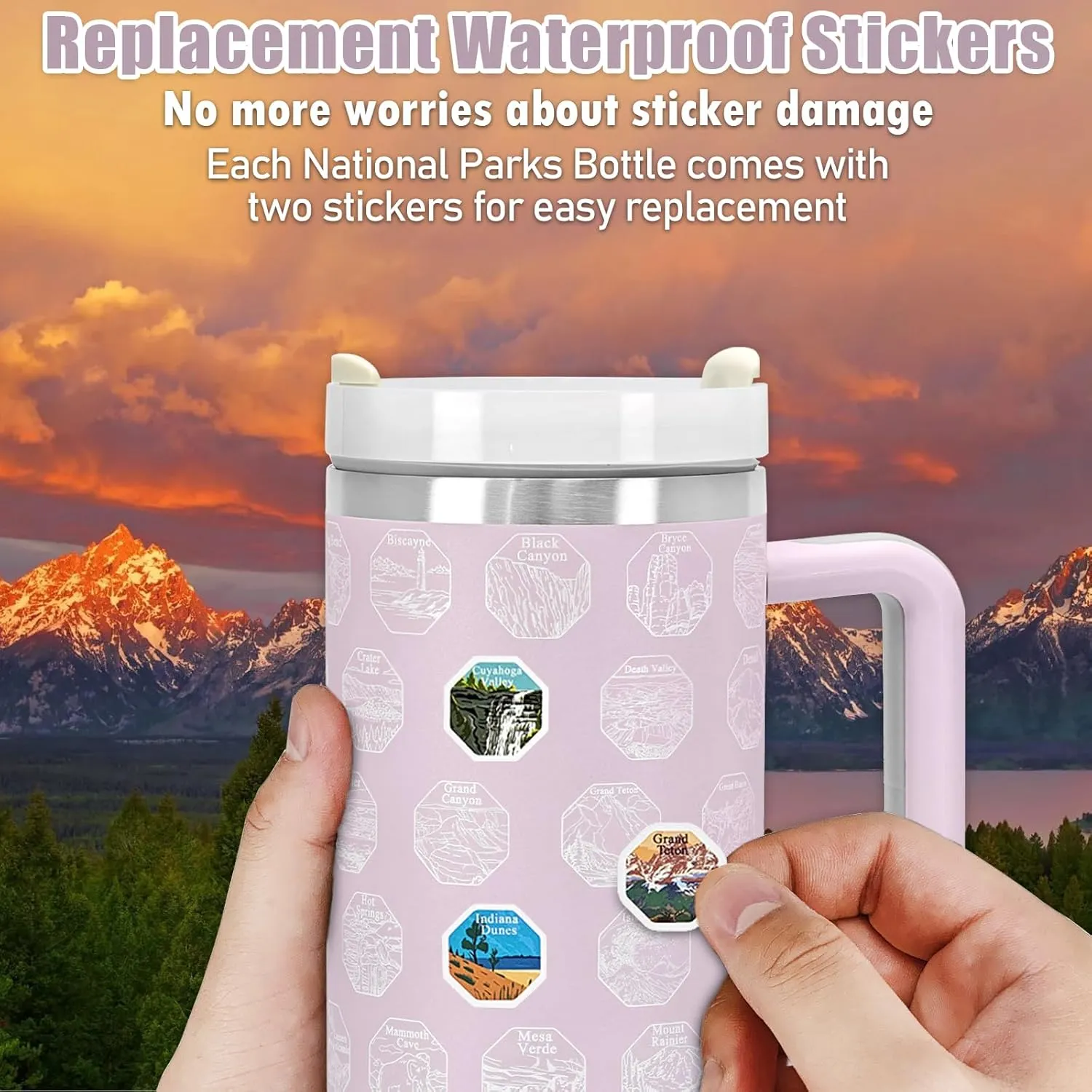 63 National Parks Water Bottle with Stickers,40 oz Tumbler with Handle and Straw,2 Lids,40 oz Double Wall Insulated Tumbler,Stainless Steel Leak Proof Tumbler,Travel Coffee Mug (Purple)