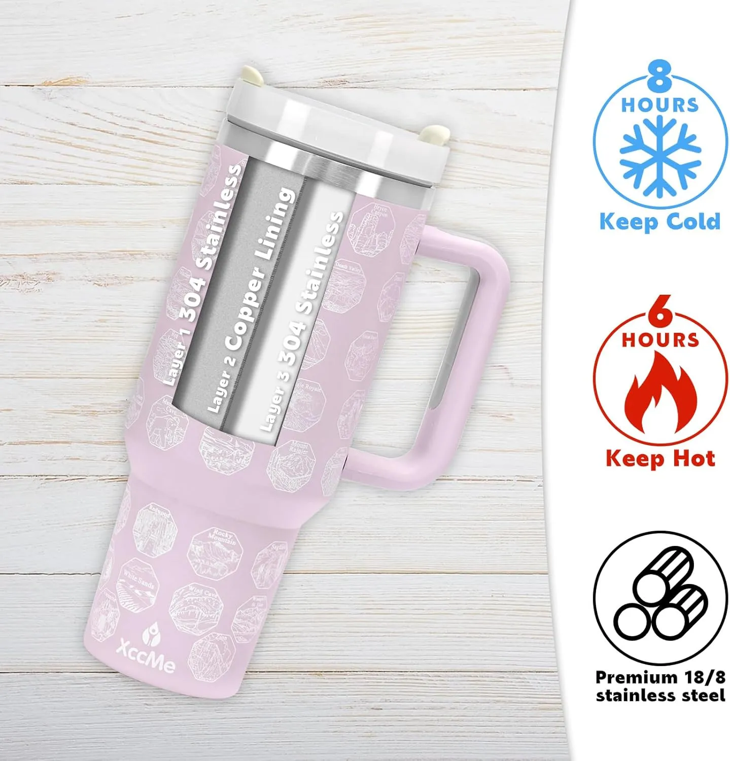 63 National Parks Water Bottle with Stickers,40 oz Tumbler with Handle and Straw,2 Lids,40 oz Double Wall Insulated Tumbler,Stainless Steel Leak Proof Tumbler,Travel Coffee Mug (Purple)