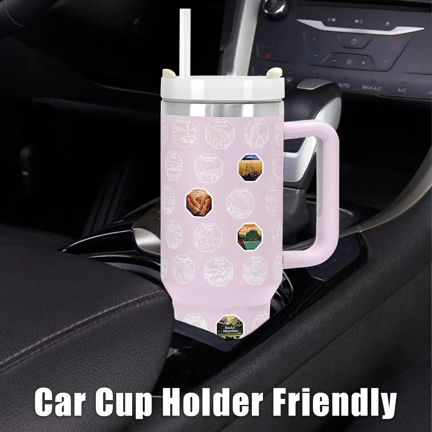 63 National Parks Water Bottle with Stickers,40 oz Tumbler with Handle and Straw,2 Lids,40 oz Double Wall Insulated Tumbler,Stainless Steel Leak Proof Tumbler,Travel Coffee Mug (Purple)