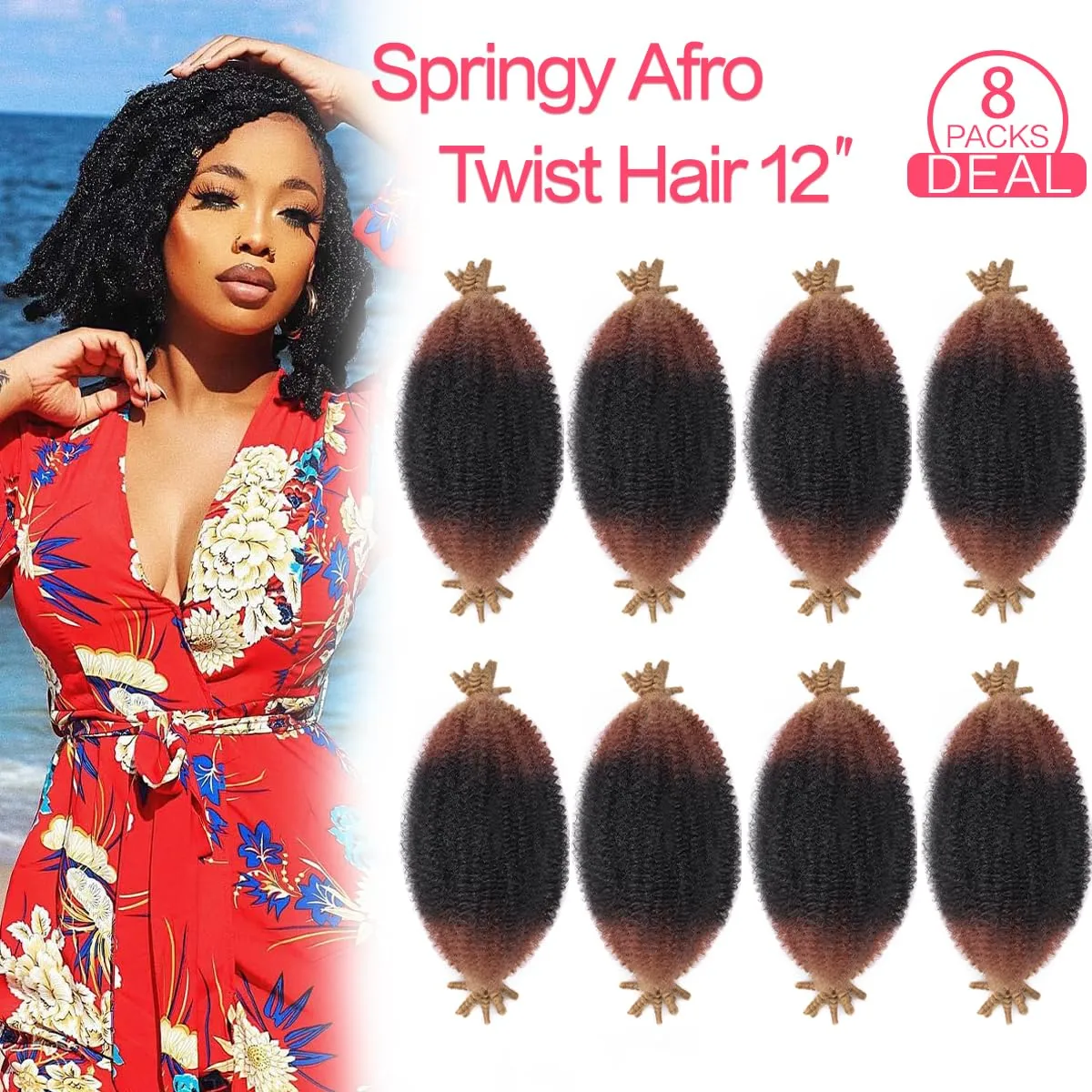 8 Packs Marley Twist Braiding Hair 18 Inch Pre Fluffed Cuban Twist Hair Extensions Pre Stretched Wrapping Hair (18 Inch,8Pack,#1B/30/27)