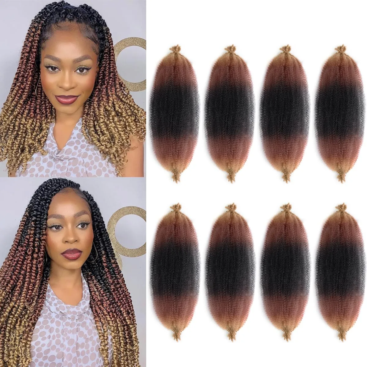 8 Packs Marley Twist Braiding Hair 18 Inch Pre Fluffed Cuban Twist Hair Extensions Pre Stretched Wrapping Hair (18 Inch,8Pack,#1B/30/27)