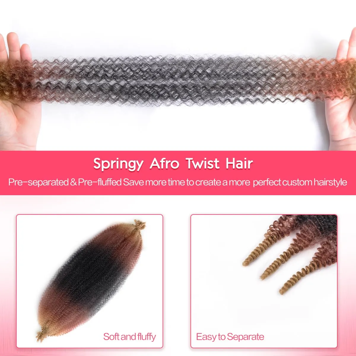 8 Packs Marley Twist Braiding Hair 18 Inch Pre Fluffed Cuban Twist Hair Extensions Pre Stretched Wrapping Hair (18 Inch,8Pack,#1B/30/27)