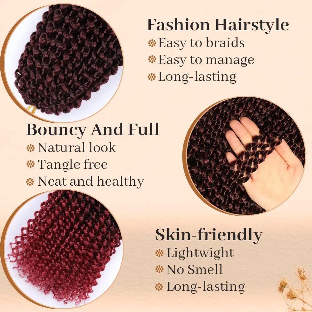 8 packs Passion Twist Crochet Hair 12 Inch Bohemian Curly Braids Water Wave Hair for Passion Twist Braiding Hair Synthetic Fiber Hair Extensions (12 Inch,1B/Bug)