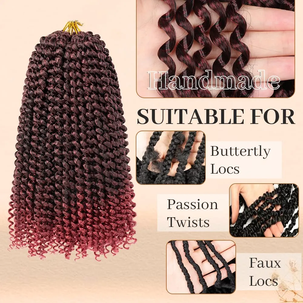 8 packs Passion Twist Crochet Hair 12 Inch Bohemian Curly Braids Water Wave Hair for Passion Twist Braiding Hair Synthetic Fiber Hair Extensions (12 Inch,1B/Bug)