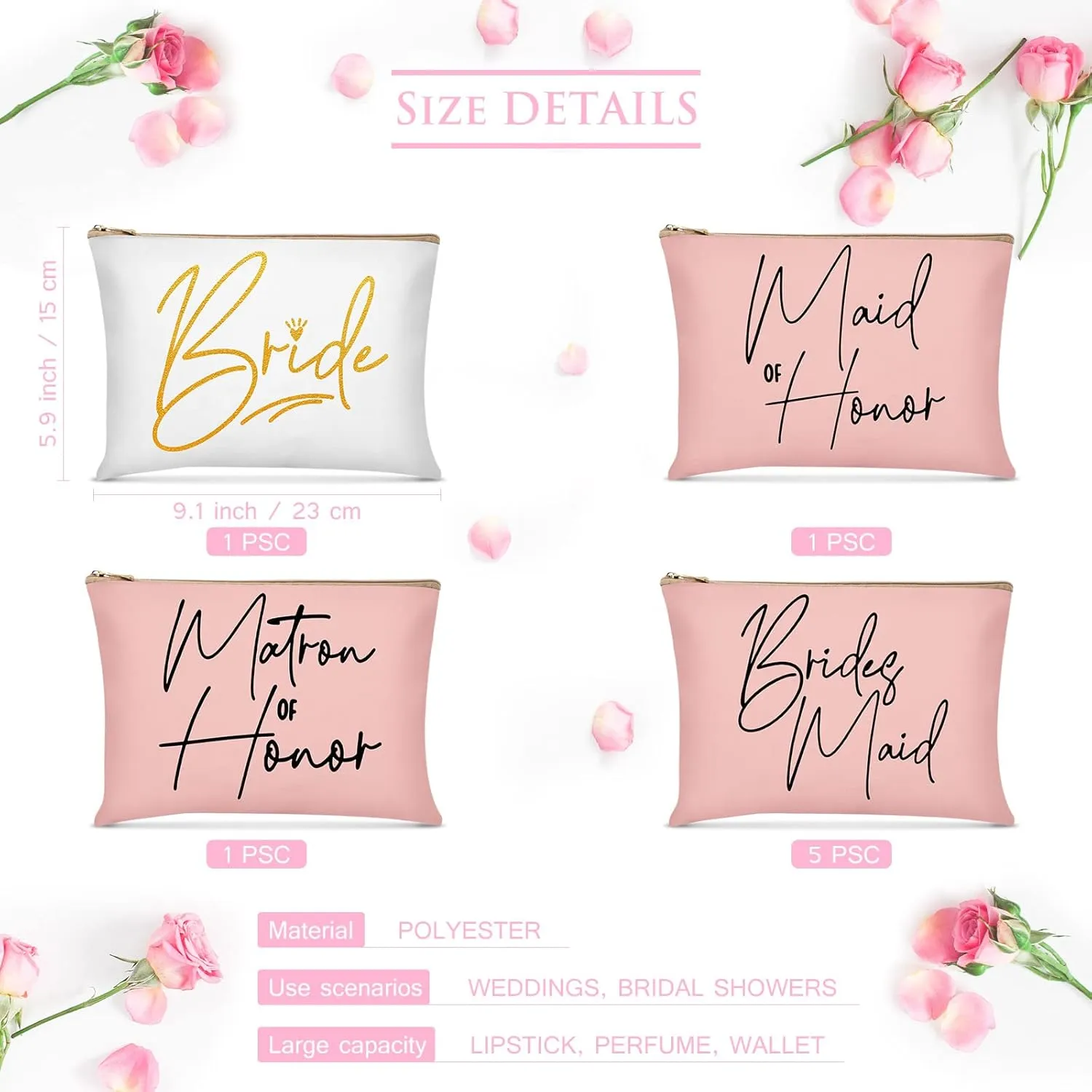 8 Pcs Bridesmaid Makeup Bag Matron of Honor Gifts Bridal Bag for Bridal Wedding Party Gift(Lovely Pattern)