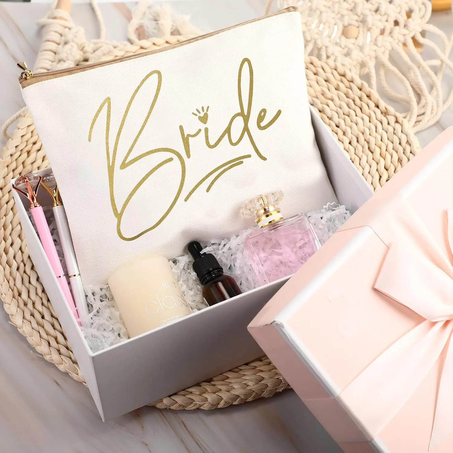 8 Pcs Bridesmaid Makeup Bag Matron of Honor Gifts Bridal Bag for Bridal Wedding Party Gift(Lovely Pattern)
