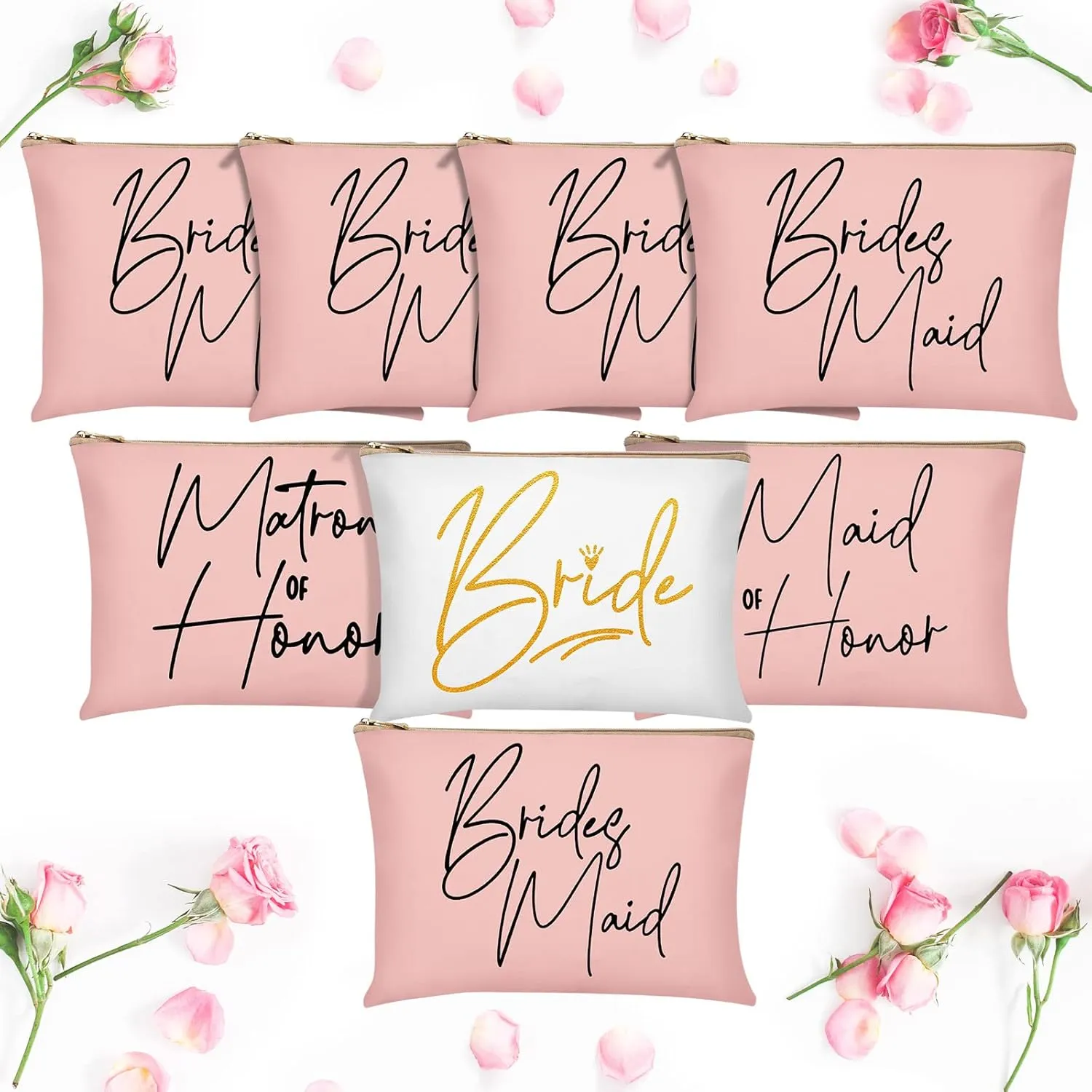 8 Pcs Bridesmaid Makeup Bag Matron of Honor Gifts Bridal Bag for Bridal Wedding Party Gift(Lovely Pattern)