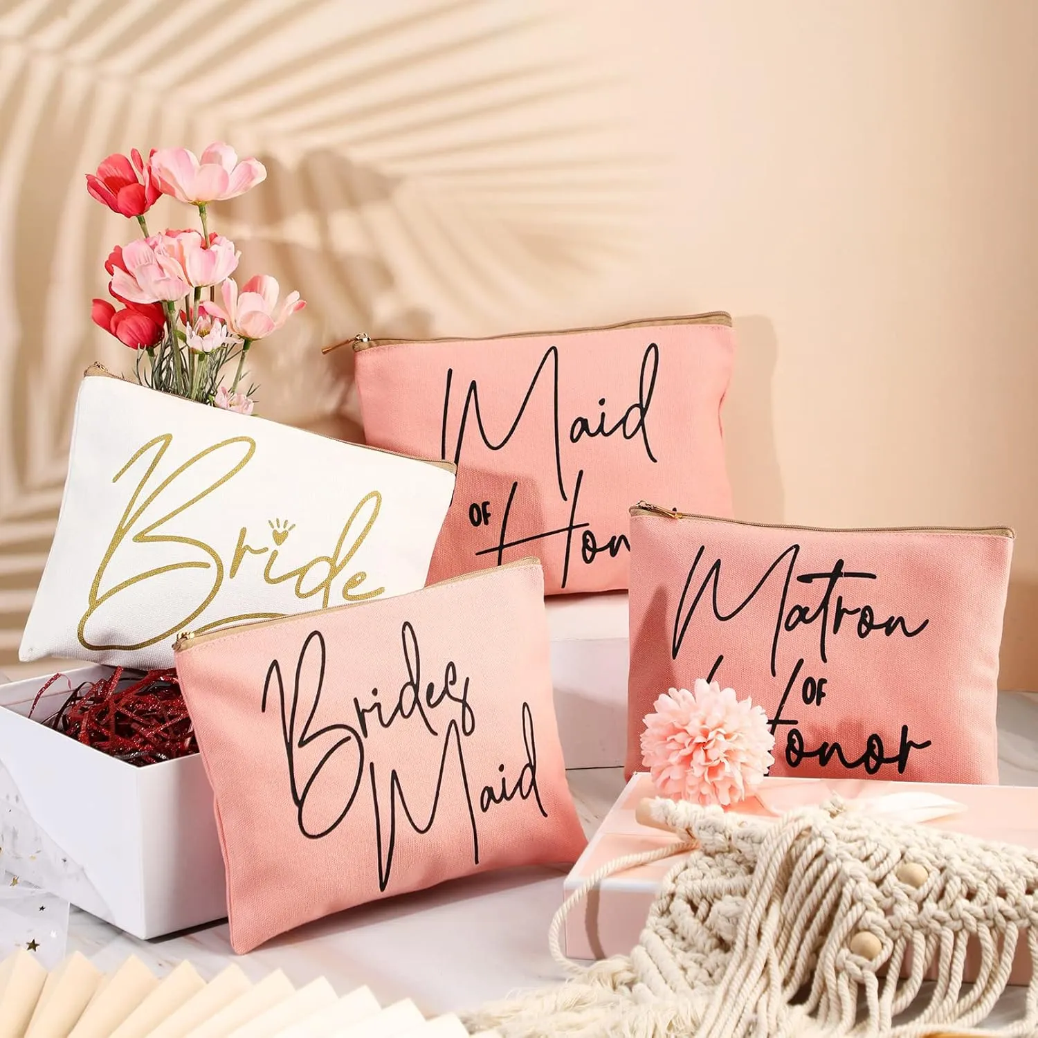 8 Pcs Bridesmaid Makeup Bag Matron of Honor Gifts Bridal Bag for Bridal Wedding Party Gift(Lovely Pattern)