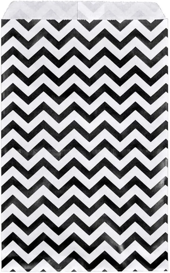 888 Display - 200 pcs of 6" x 9" Black Chevron Paper Gift Bags Shopping Sales Flat Bags
