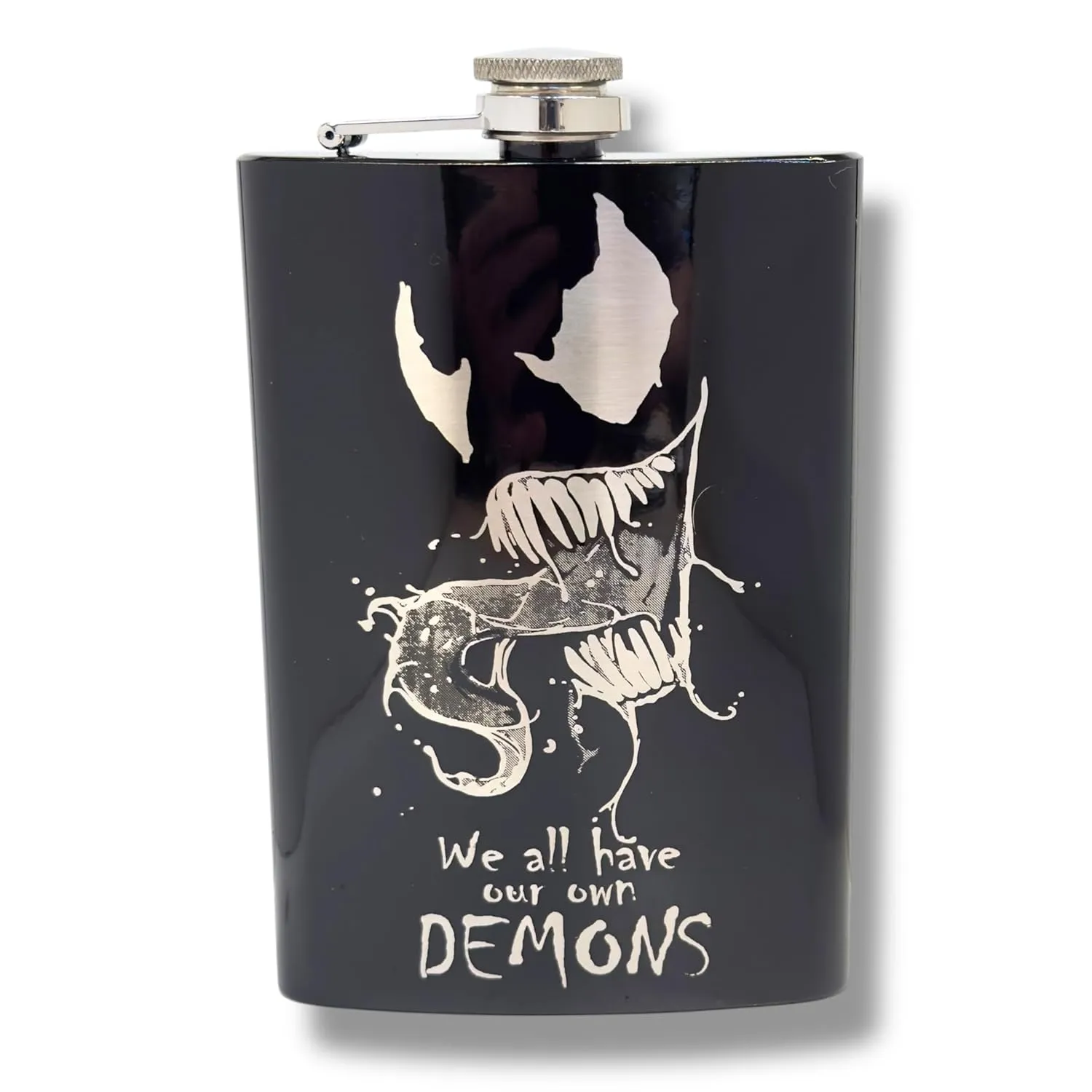 8oz BLACK We all have our Demons Flask
