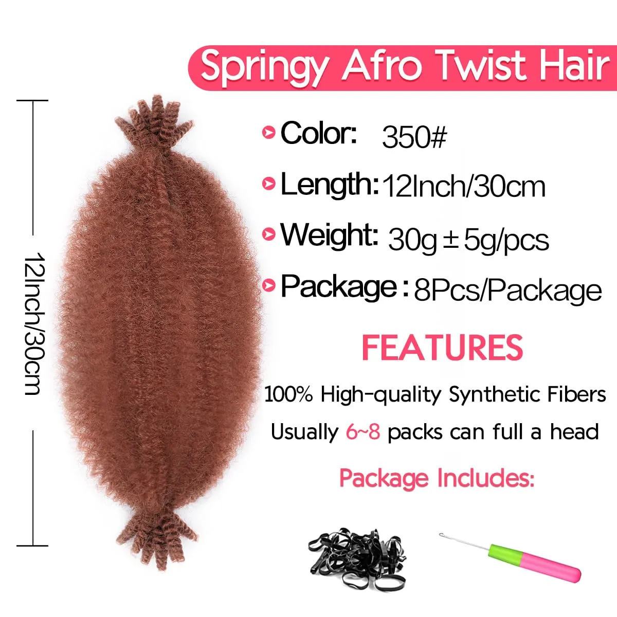 8Packs Cuban Twist Hair 12 Inch Short Spring Twsit Hair for Butterfly Synthetic Marley Twist Braiding Hair for Women(12 Inch,8Pack,#350)