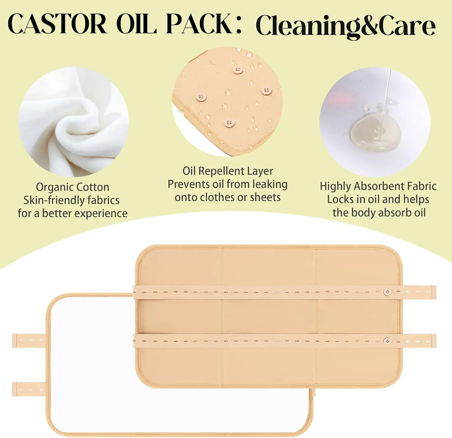 9 Pcs Castor Oil Pack Wrap, Reusable Caster Oil Pack Organic Cotton for Neck Chest Waist Back Knee and Feet, Adjustable Elastic Straps Castor Oil Wrap with Laundry Bag, Machine Washable Anti Oil Leak