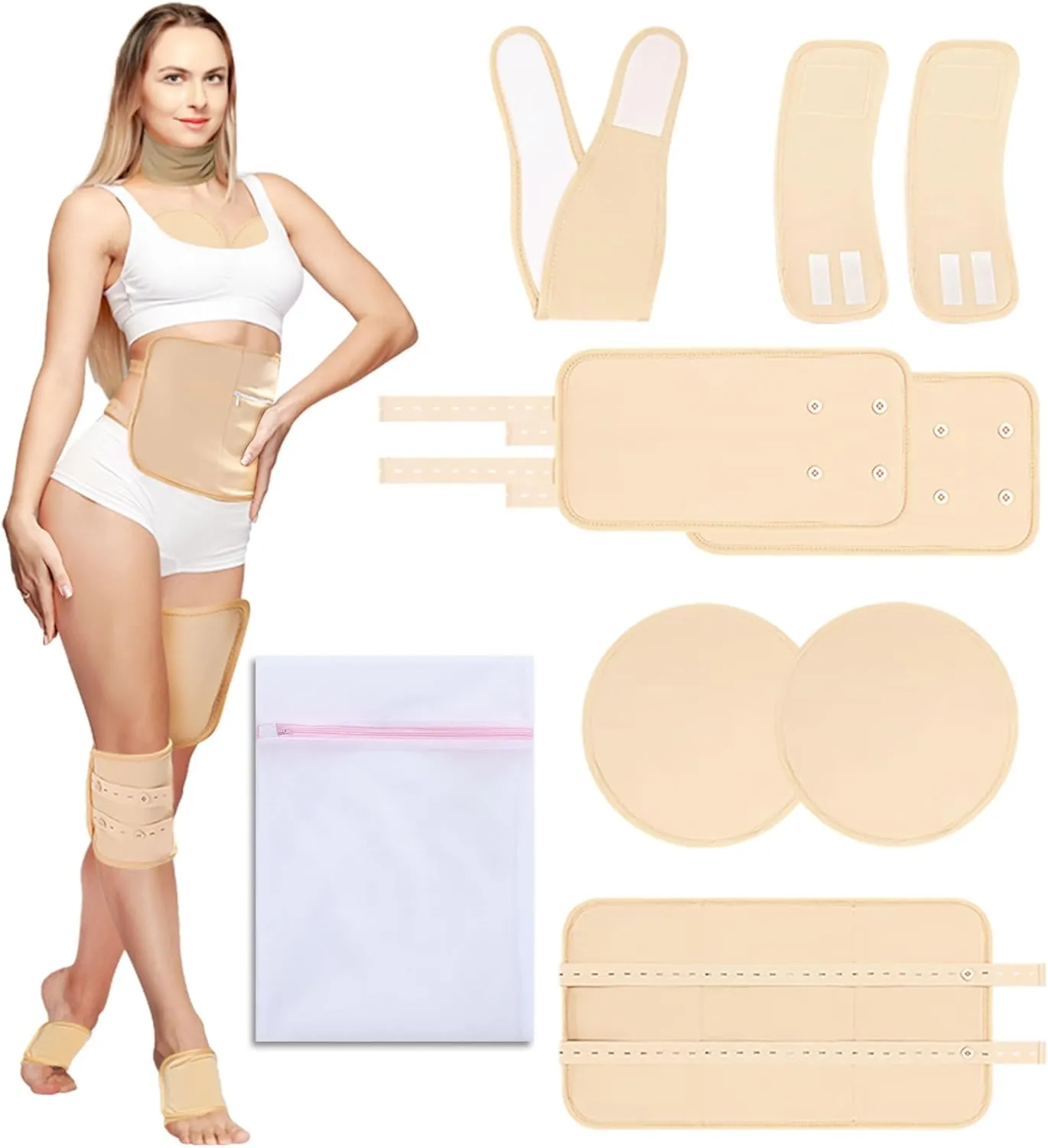 9 Pcs Castor Oil Pack Wrap, Reusable Caster Oil Pack Organic Cotton for Neck Chest Waist Back Knee and Feet, Adjustable Elastic Straps Castor Oil Wrap with Laundry Bag, Machine Washable Anti Oil Leak