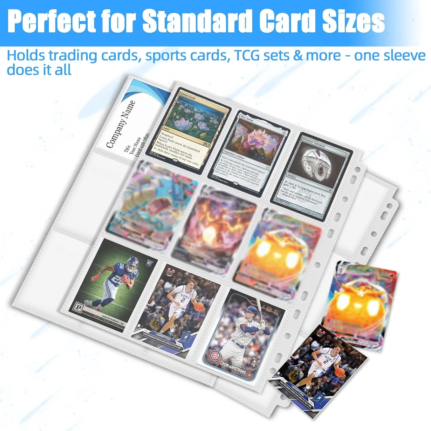 9 Pocket Trading Card Sleeve Pages, 200 Pack Sports Card Binder Sleeves for Standard Size Cards, Double Sided Card Sleeves Binder Sheets Holds 3600 Cards, 11 Holes Fit 3 Ring Card Binders