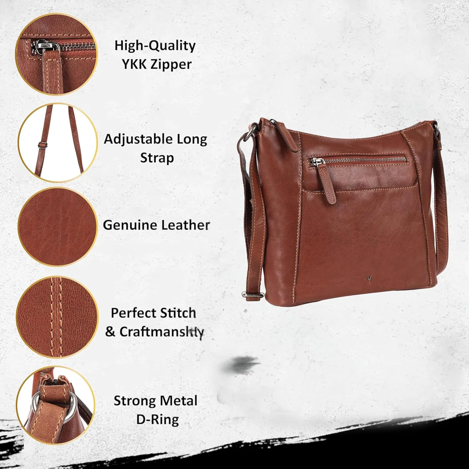 9.5 Inch Genuine Leather Crossbody Sling Bag for Women - Trendy Casual Office Bag with Adjustable Strap