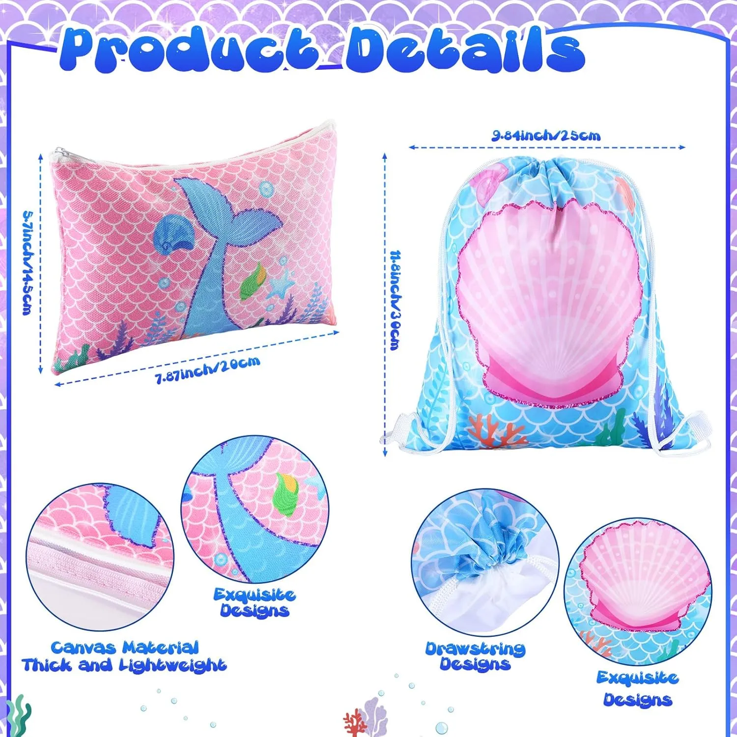 Abbylike 49 Pcs Mermaid Party Favors for Kids Including 12 Mermaid Drawstring Backpack 12 Travel Toiletry Bag 12 Hair Scrunchies 12 Bracelets 1 Set Temporary Tattoos for Girls Decor