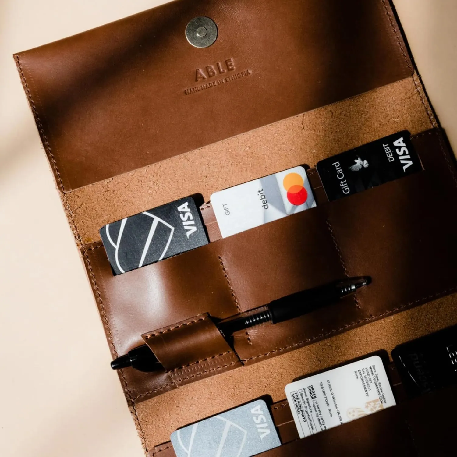 ABLE Clothing Debre Leather Wallet for Women, Slim, Sleek,Multipurpose Large Wallet with Storage for Cards, Cash, Chequebook, Passports, Journal (Whiskey)