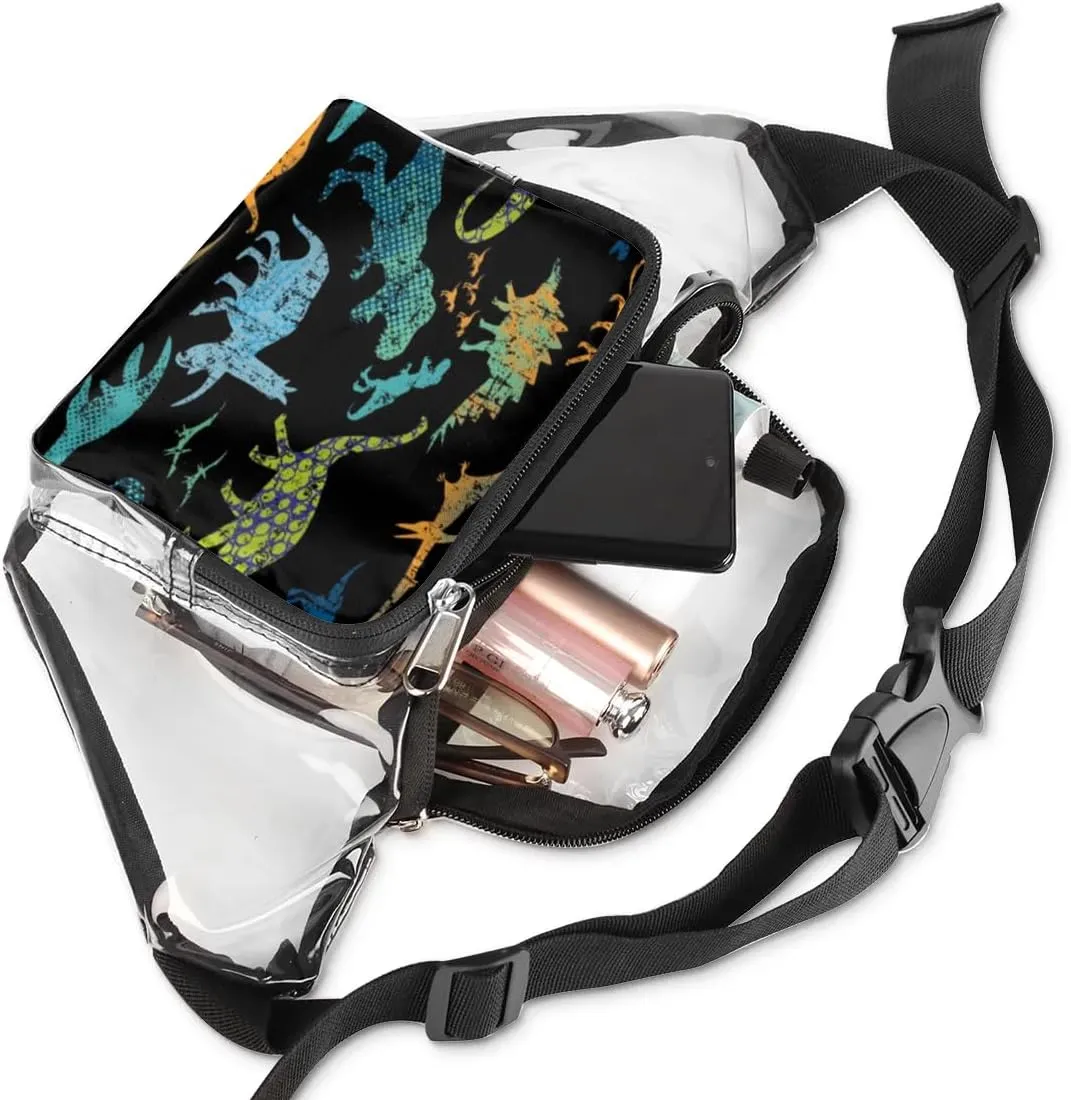 Abstraction Dinosaurs Clear Fanny Pack Stadium Approved Clear Crossbody Belt Bag for Women Men Transparent Waist Bag with Adjustable Strap for Concerts Sports Events Travel