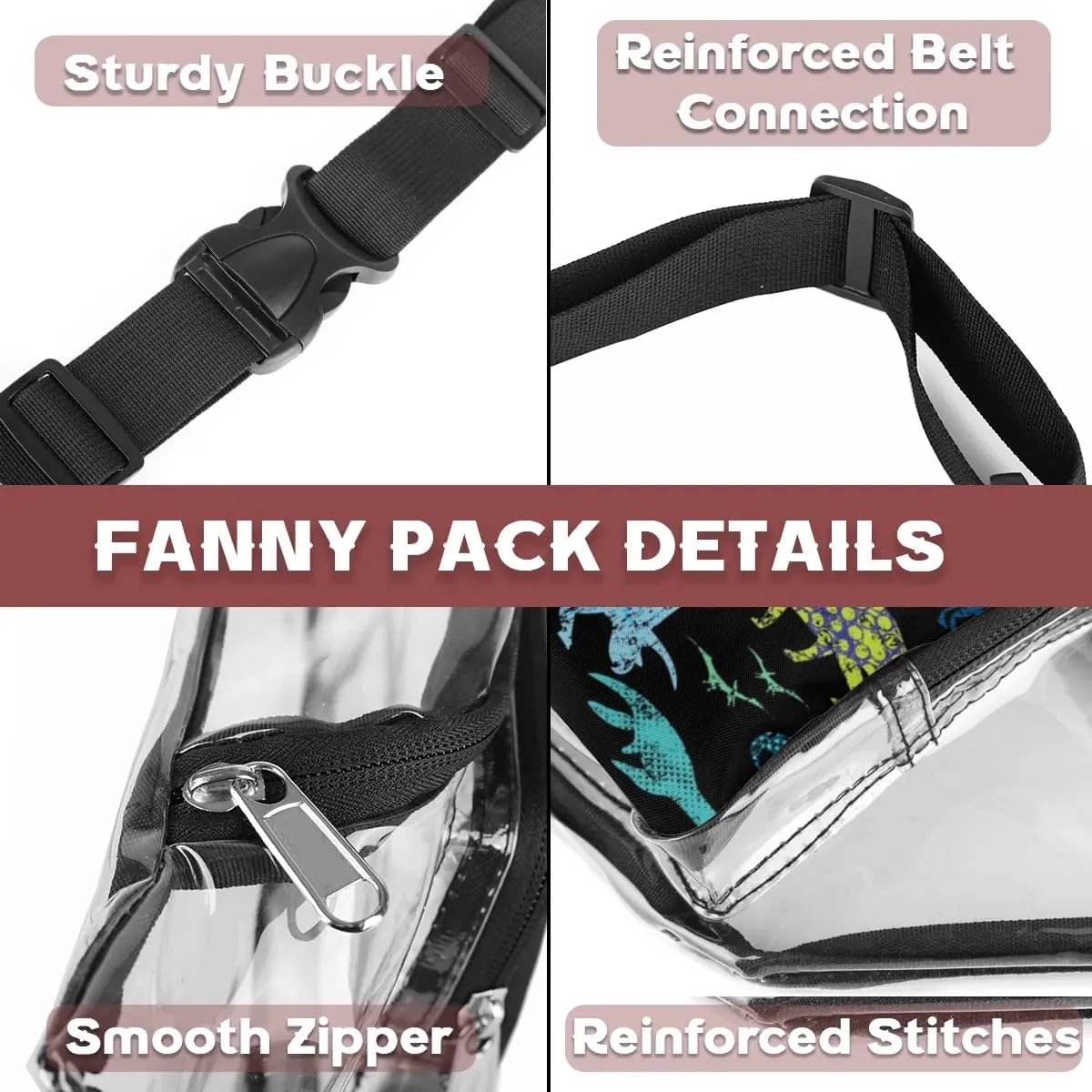 Abstraction Dinosaurs Clear Fanny Pack Stadium Approved Clear Crossbody Belt Bag for Women Men Transparent Waist Bag with Adjustable Strap for Concerts Sports Events Travel