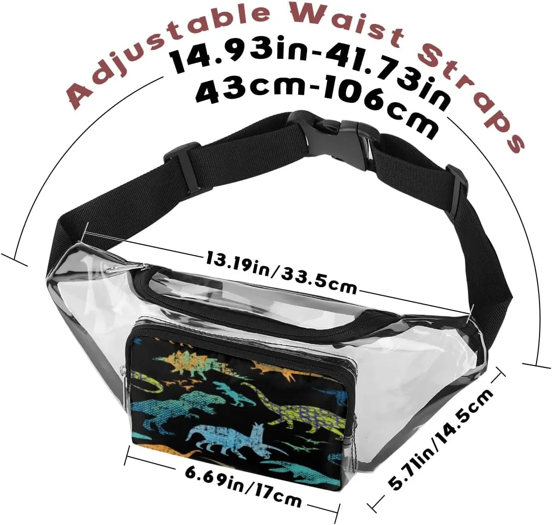 Abstraction Dinosaurs Clear Fanny Pack Stadium Approved Clear Crossbody Belt Bag for Women Men Transparent Waist Bag with Adjustable Strap for Concerts Sports Events Travel