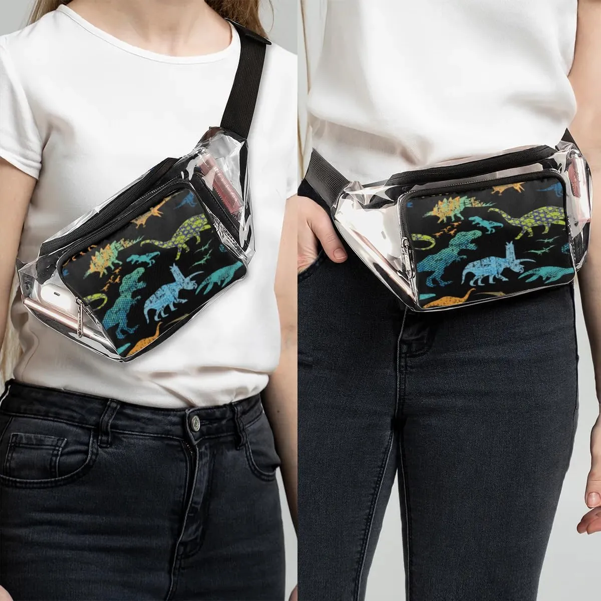 Abstraction Dinosaurs Clear Fanny Pack Stadium Approved Clear Crossbody Belt Bag for Women Men Transparent Waist Bag with Adjustable Strap for Concerts Sports Events Travel
