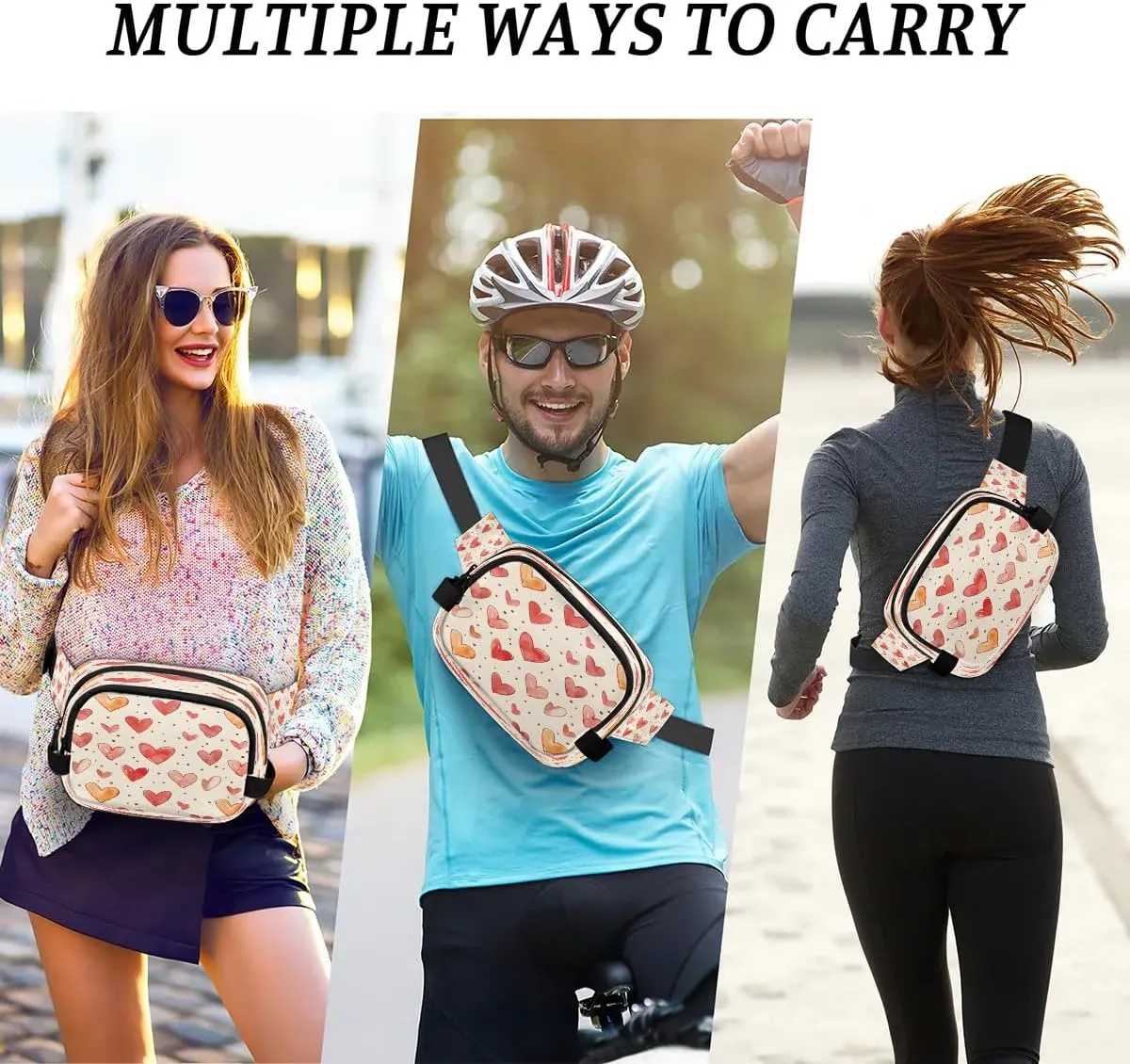 Abstraction Heart Retro Printing Fanny Packs for Women Men Waterproof Waist Bag with Adjustable Strap Belt Bag for Travel Running Hiking