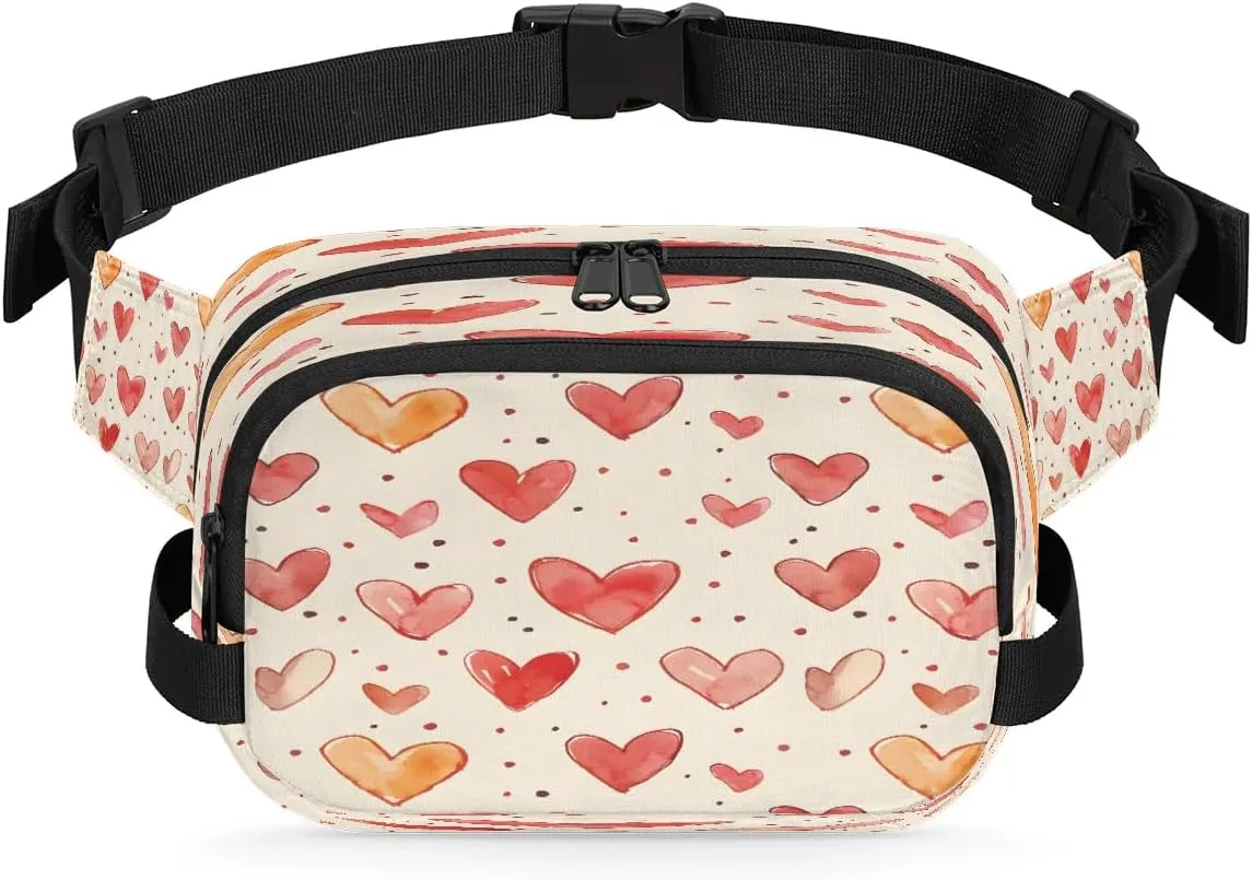 Abstraction Heart Retro Printing Fanny Packs for Women Men Waterproof Waist Bag with Adjustable Strap Belt Bag for Travel Running Hiking