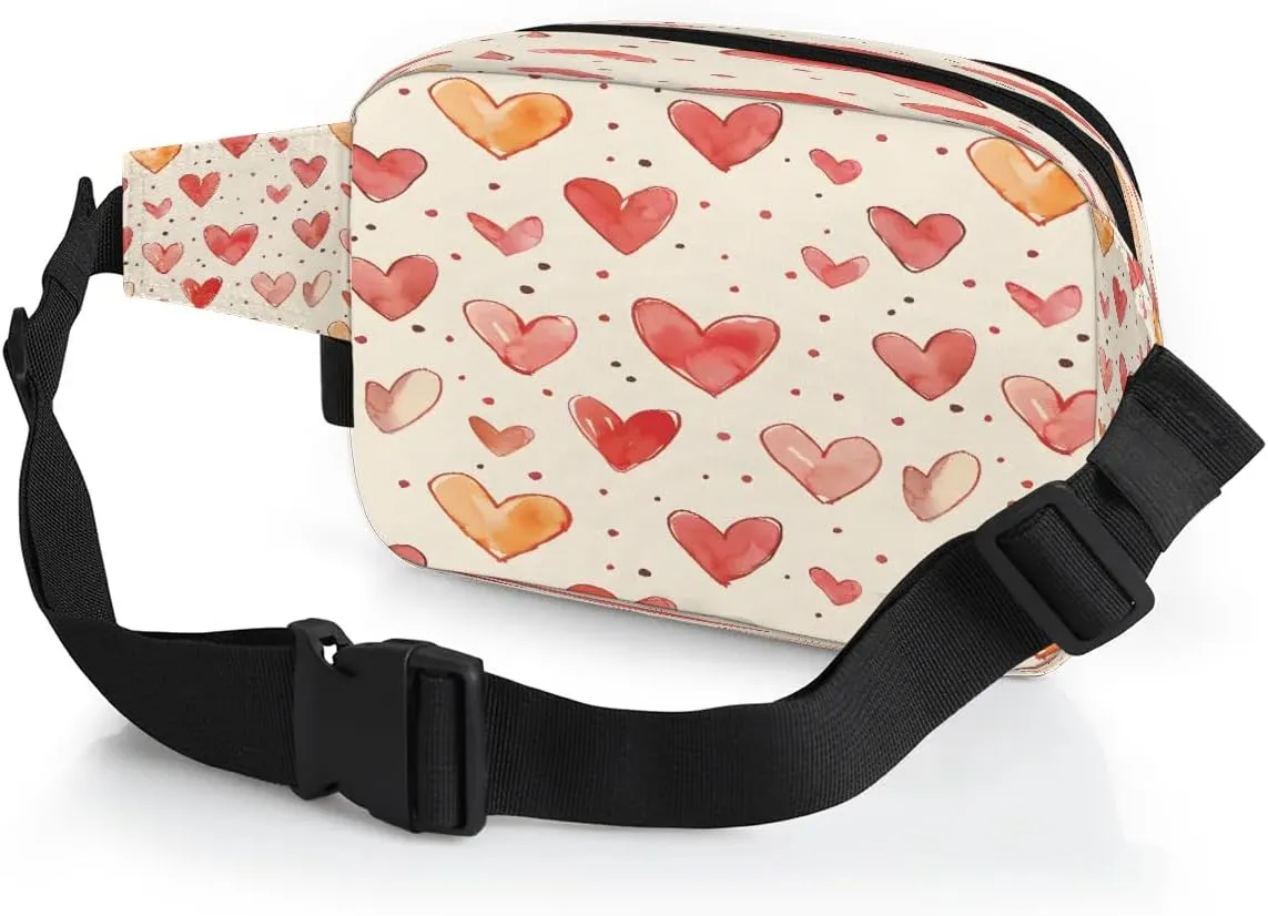Abstraction Heart Retro Printing Fanny Packs for Women Men Waterproof Waist Bag with Adjustable Strap Belt Bag for Travel Running Hiking