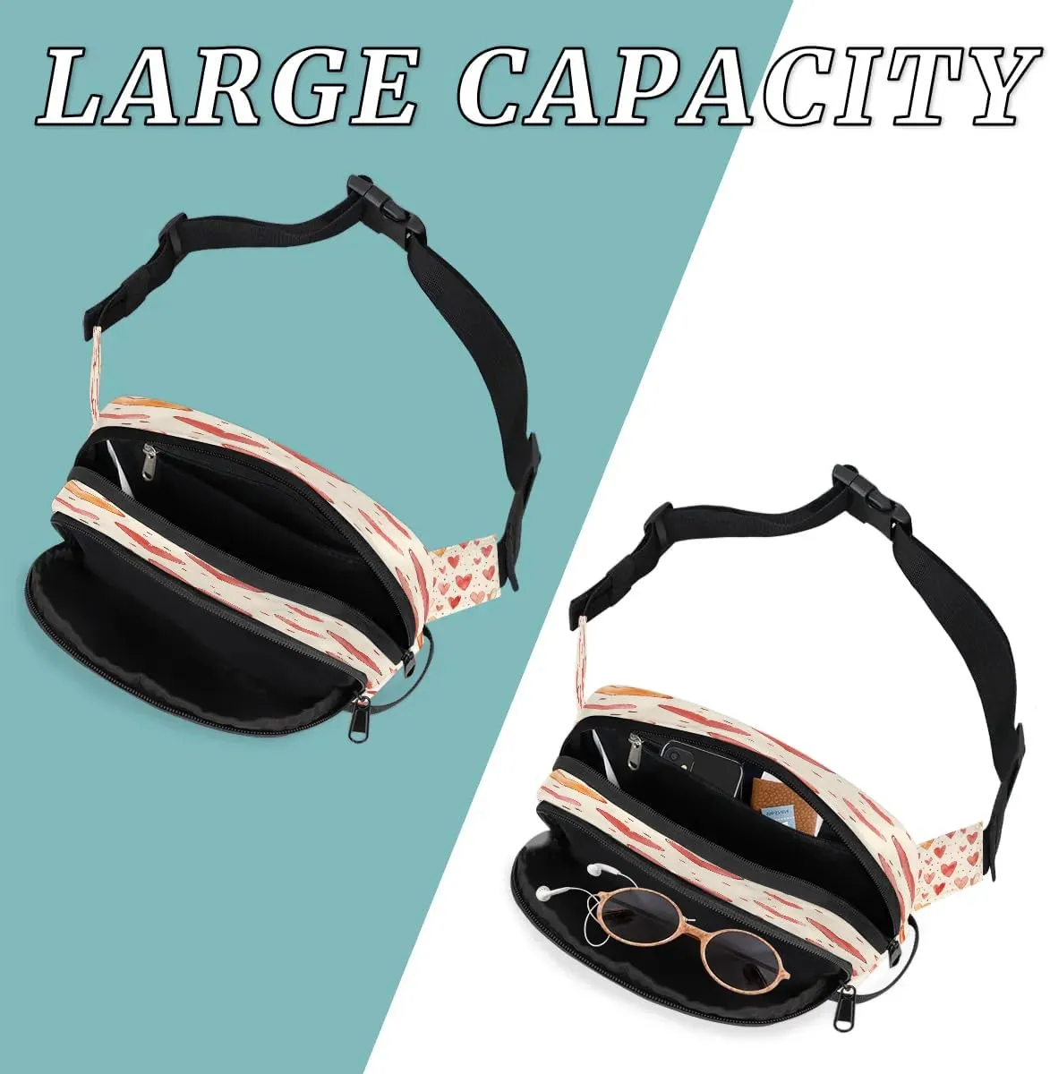 Abstraction Heart Retro Printing Fanny Packs for Women Men Waterproof Waist Bag with Adjustable Strap Belt Bag for Travel Running Hiking