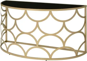 Acme Altus Half Moon Glass Top Console Table with Metal Base in Gold