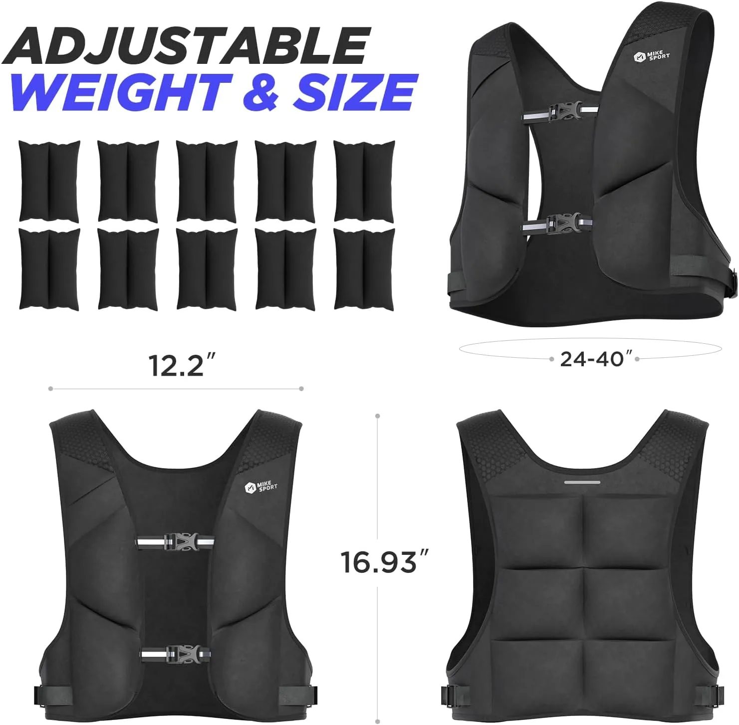 Adjustable Weighted Vest Soft Washable for Women Men 2-10lbs Vest with 10 Ironsand Weights and Large Pocket, Weight Vest for Workout, Strength Training, Running, Fitness, Walking