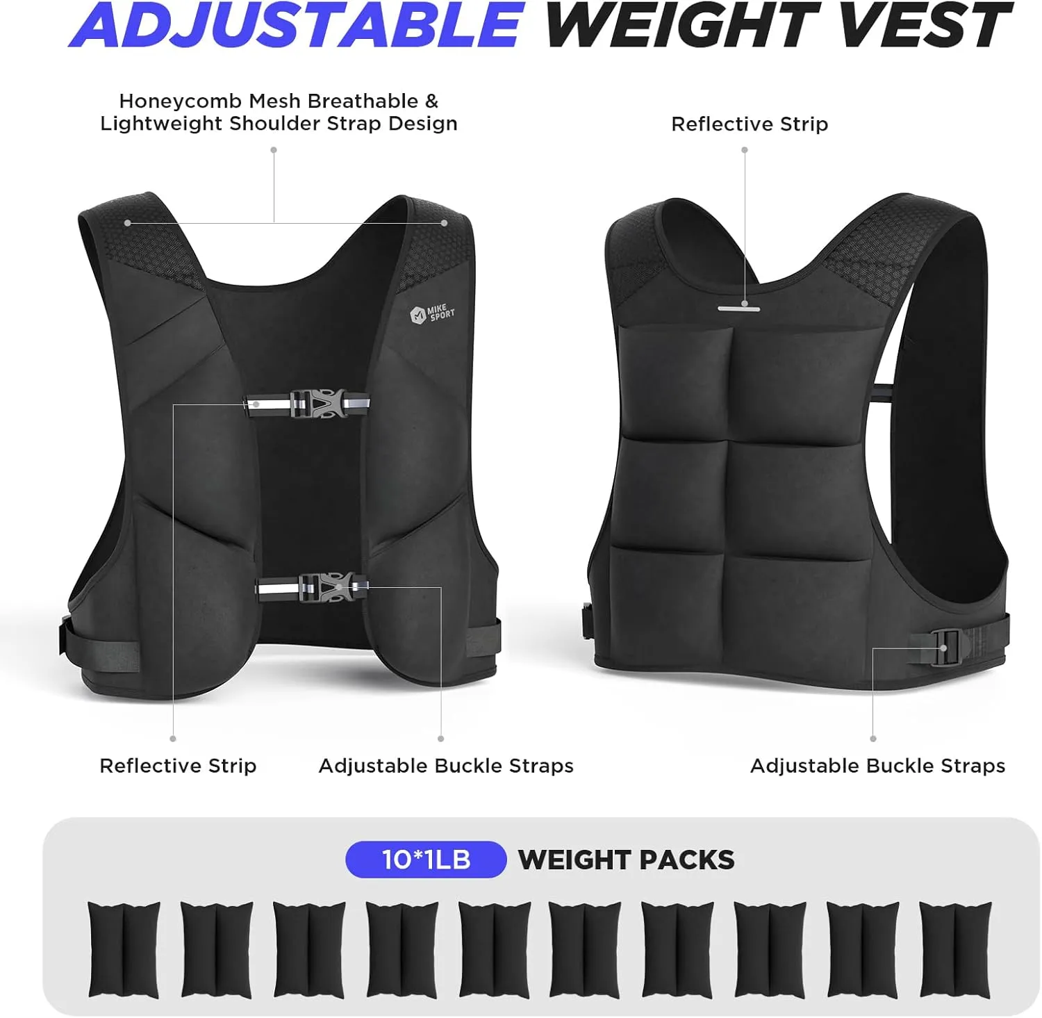 Adjustable Weighted Vest Soft Washable for Women Men 2-10lbs Vest with 10 Ironsand Weights and Large Pocket, Weight Vest for Workout, Strength Training, Running, Fitness, Walking