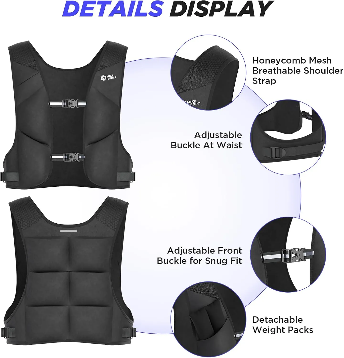 Adjustable Weighted Vest Soft Washable for Women Men 2-10lbs Vest with 10 Ironsand Weights and Large Pocket, Weight Vest for Workout, Strength Training, Running, Fitness, Walking