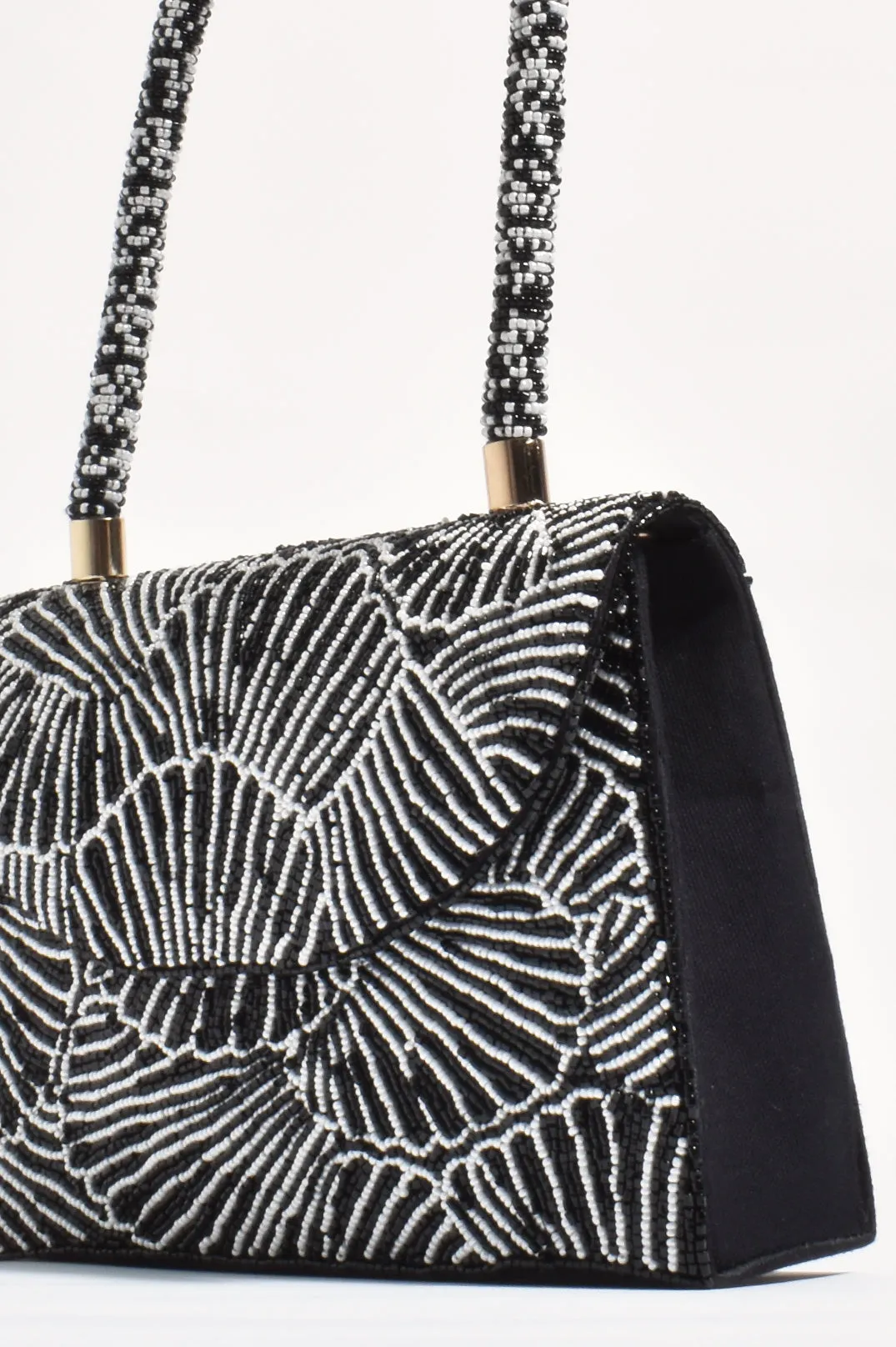 Adorne Zyra Seashells Beaded Mini Bag - Black/White