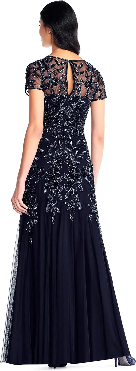 Adrianna Papell Women's Beaded Gown with Godets