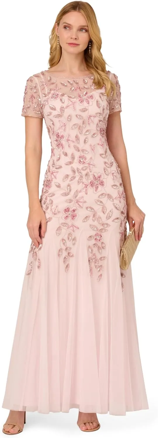 Adrianna Papell Women's Beaded Gown with Godets