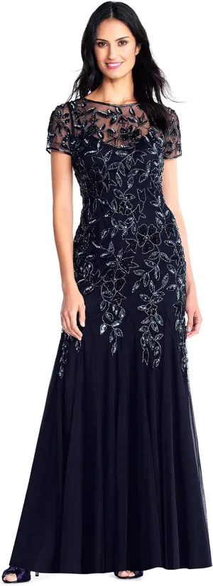 Adrianna Papell Women's Beaded Gown with Godets