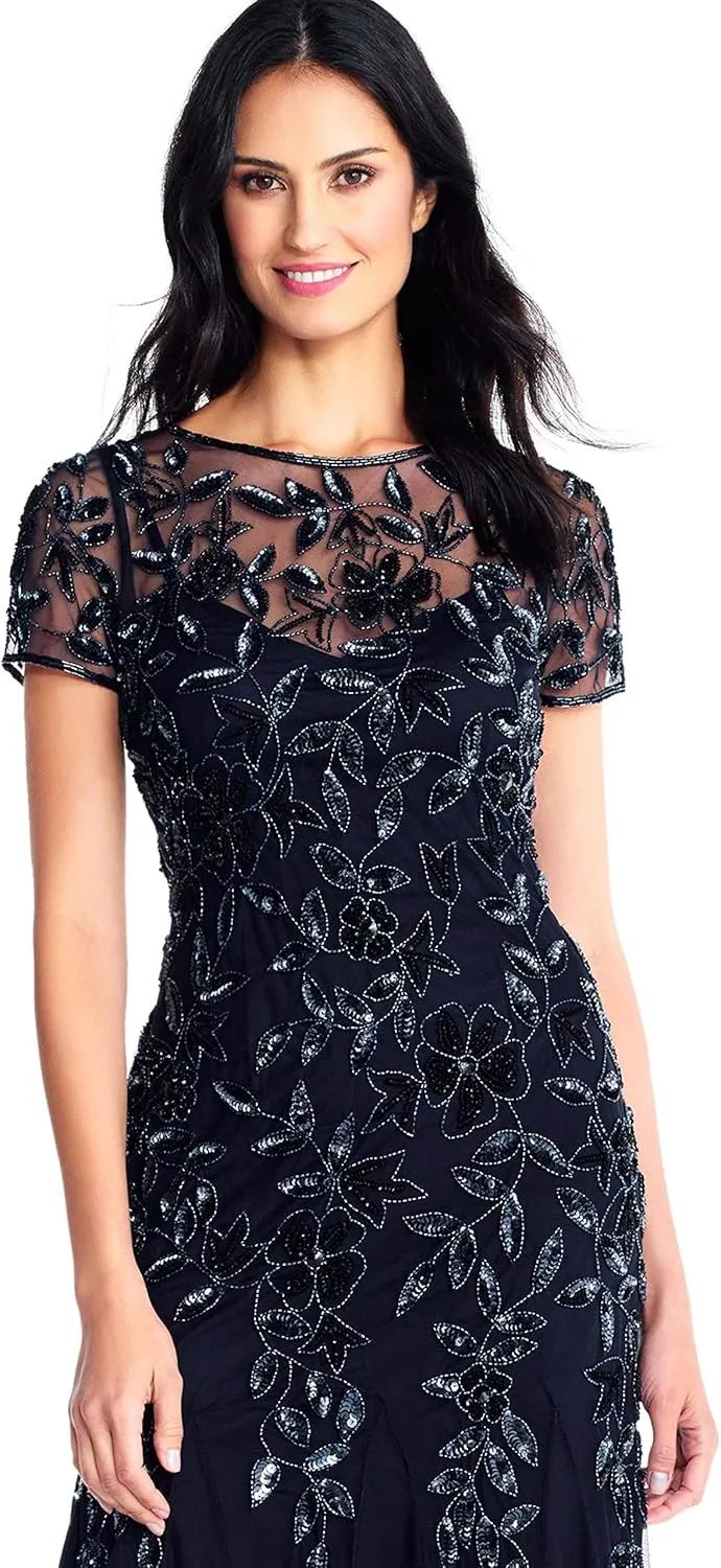 Adrianna Papell Women's Beaded Gown with Godets