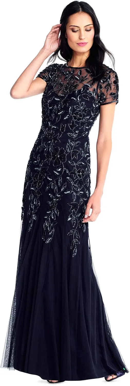 Adrianna Papell Women's Beaded Gown with Godets