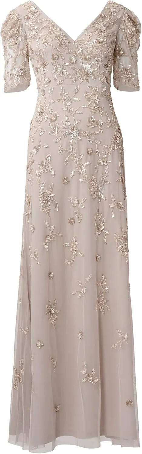 Adrianna Papell Women's Beaded Surplice Gown