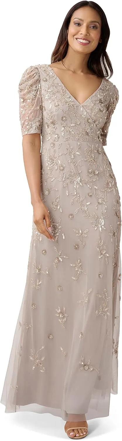 Adrianna Papell Women's Beaded Surplice Gown