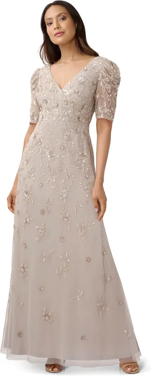 Adrianna Papell Women's Beaded Surplice Gown