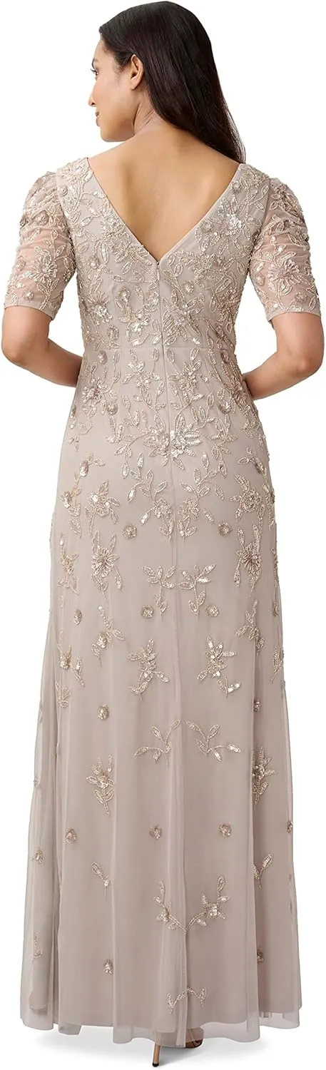 Adrianna Papell Women's Beaded Surplice Gown