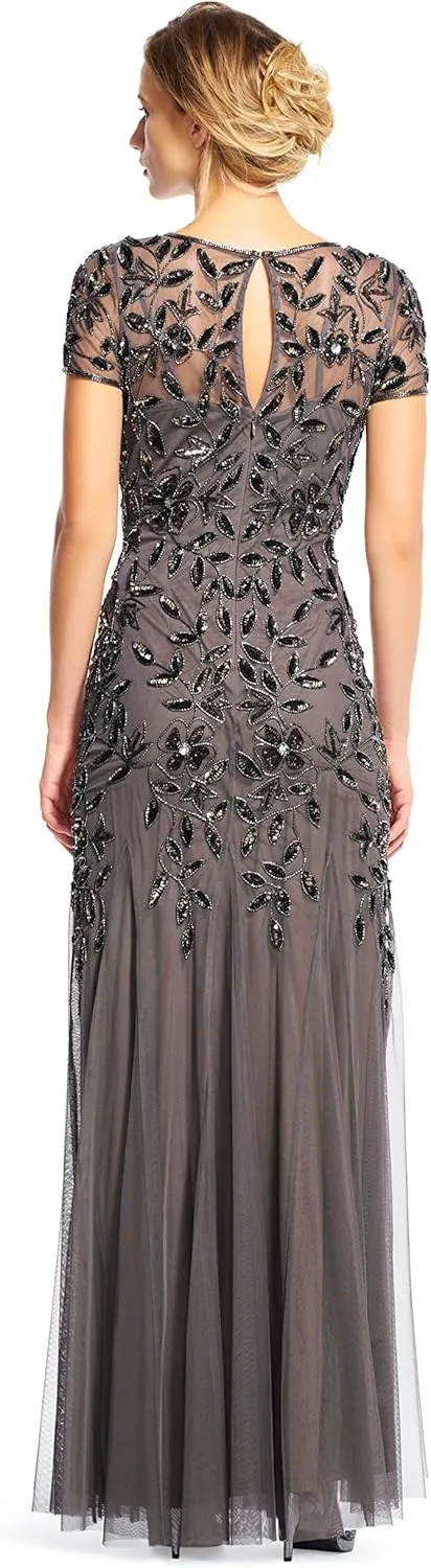 Adrianna Papell Women's Floral Beaded Godet Gown