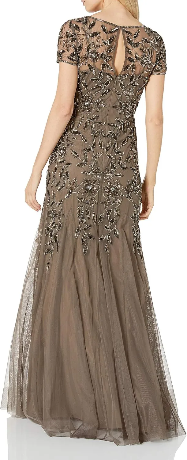 Adrianna Papell Women's Floral Beaded Godet Gown