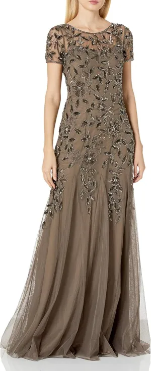 Adrianna Papell Women's Floral Beaded Godet Gown