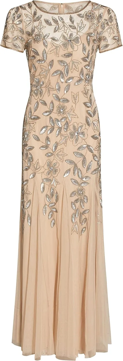 Adrianna Papell Women's Floral Beaded Godet Gown