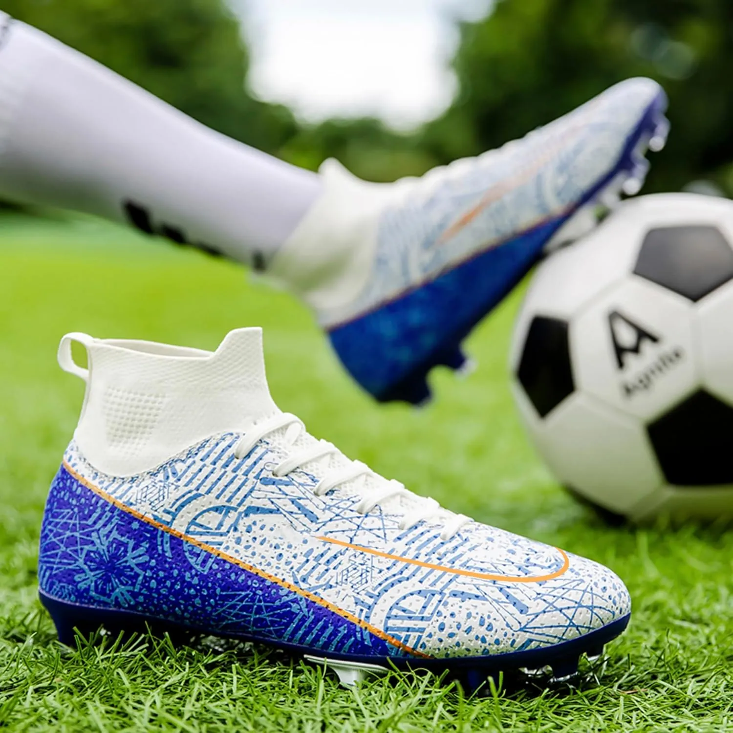 Adult Soccer Cleats Men-High-Tops Slip-On Lace Up Football Shoes for Youth Soccer Shoes Indoor Outdoor AG FG