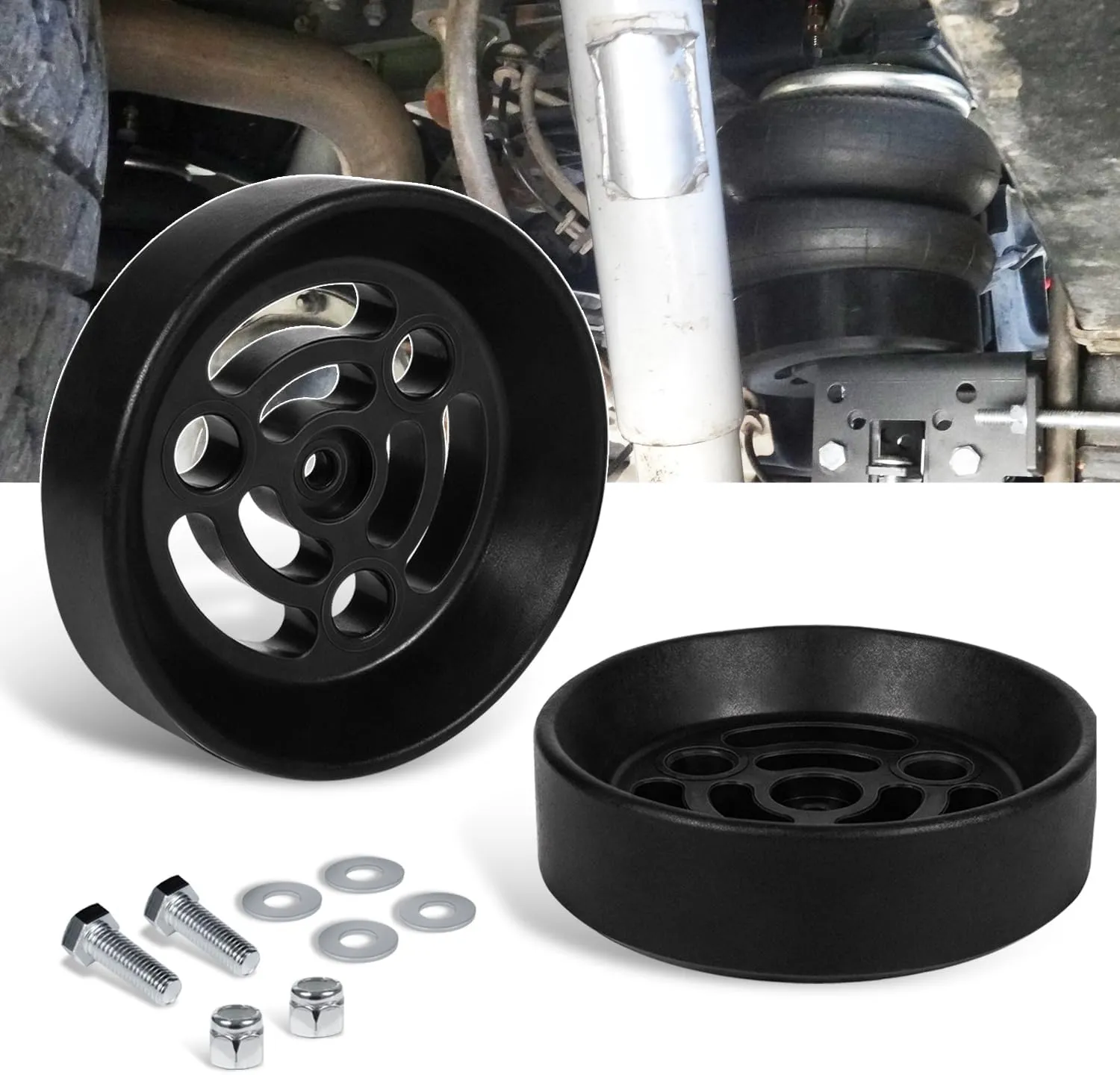 Air Bag Cradle Designed for Full Suspension Travel, Fit for All 6" diameter convoluted Air Bags, Fit for any Full Size of Half Ton Truck, 2/4WD, KU09140BK, Black