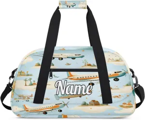 Airplane Pattern Personalized Dance Bag for Girls Boys Sport Duffel Bag with Your Name Kids Gymnastics Travel Bags